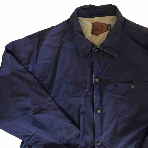 Vintage 1980s 90s Woolrich Navy Blue Tan Barn Utility Nautical Outdoor Jacket - Picture 3 of 8